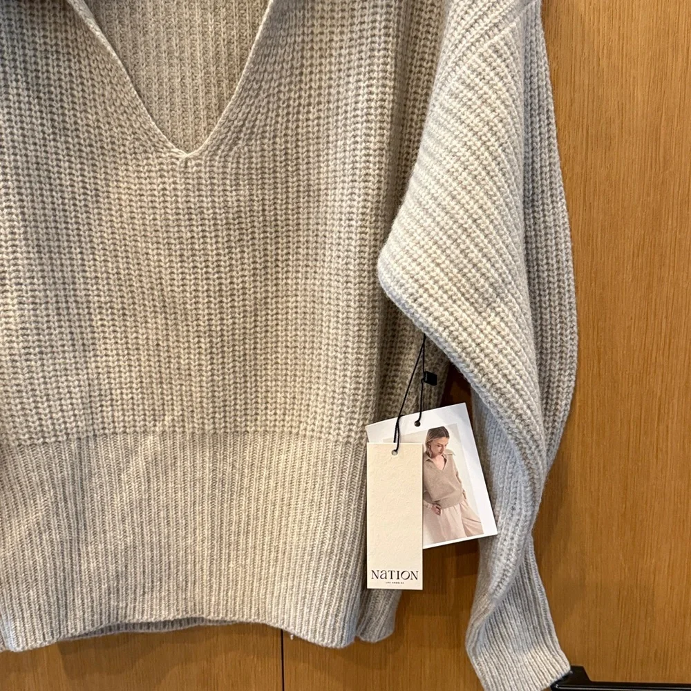 Nation LTD Ashton Pullover Moonbeam Heather Grey Color Merino Wool Size Small - Picture 4 of 10
